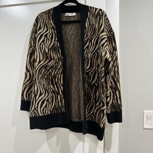 Zara Animal Print Cardigan with Black Trim